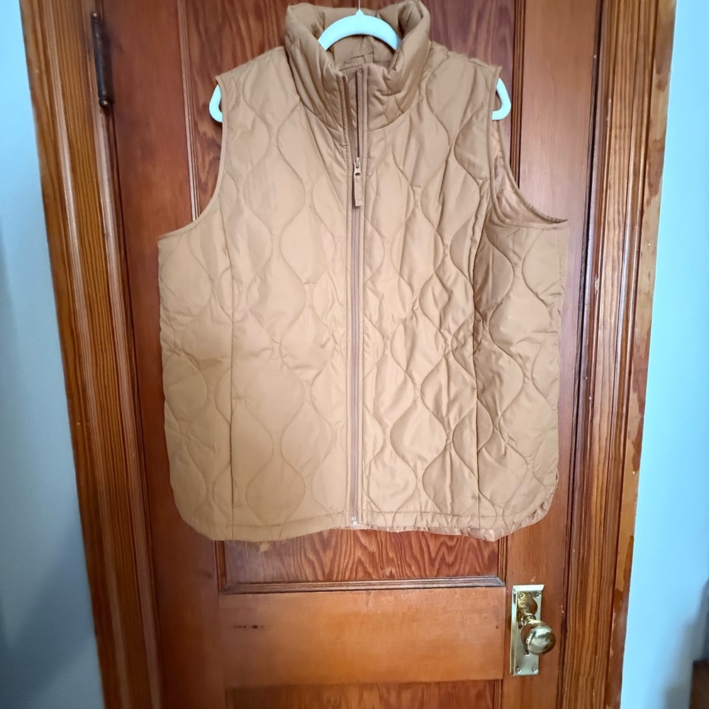 Lands’ End Women’s FeatherFree Insulated Tan Vest with Zip Front 1X